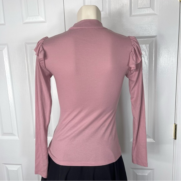 PRIMARK top Dusty Rose Pink ribbed long sleeve sweater top shoulder accents 4 - Picture 5 of 6